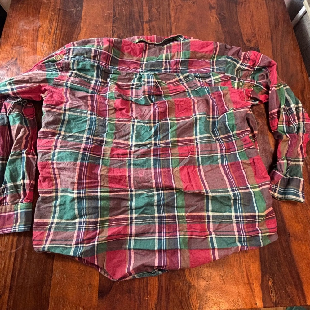 Vintage Sero Washed Cottons Plaid Button Down Shirt Mens Large Red Green Blue